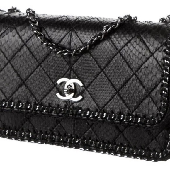 CHANEL | Bags | Chanel Python Snakeskin Medium Flap Bag W Crochet Sides ...